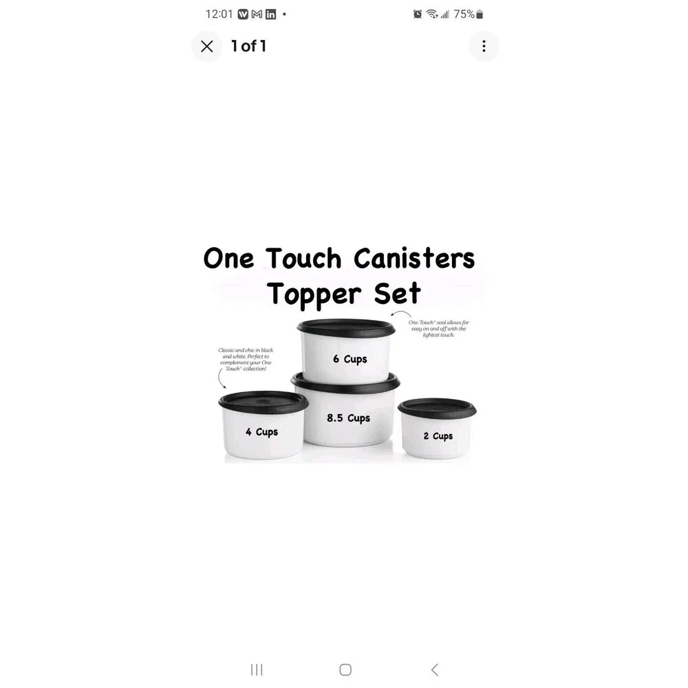 Set of 8 Tupperware One-Touch Topper & Reminder Canisters White W Black Lids New